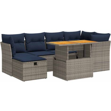 vidaXL Set Divani da Giardino con Cuscini 7pz Nero Polyrattan Acacia