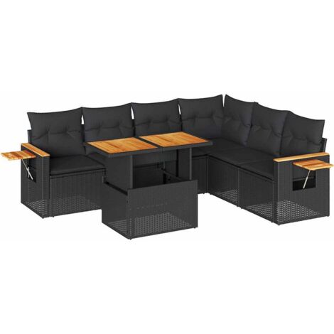 vidaXL Set Divani da Giardino con Cuscini 7pz Nero Polyrattan Acacia