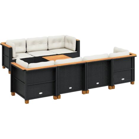 vidaXL Set Divani da Giardino con Cuscini 8 pz Nero in Polyrattan
