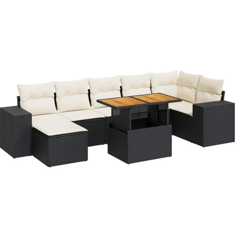 vidaXL Set Divani da Giardino con Cuscini 8 pz Nero in Polyrattan