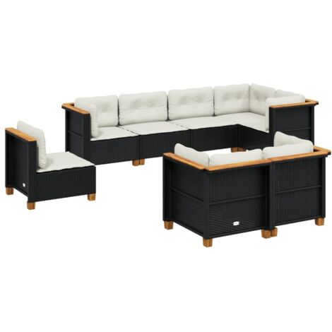 vidaXL Set Divani da Giardino con Cuscini 8 pz Nero in Polyrattan