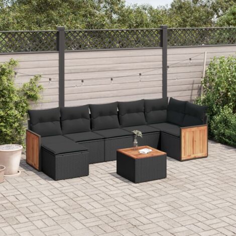 vidaXL Set Divani da Giardino con Cuscini 8 pz Nero in Polyrattan