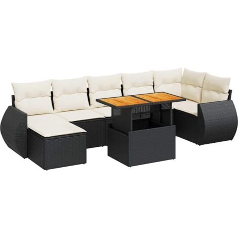 vidaXL Set Divani da Giardino con Cuscini 8 pz Nero in Polyrattan