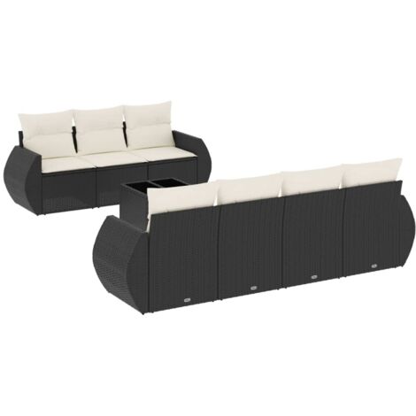 vidaXL Set Divani da Giardino con Cuscini 8 pz Nero in Polyrattan
