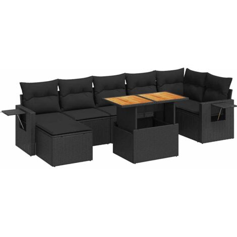 vidaXL Set Divani da Giardino con Cuscini 8 pz Nero in Polyrattan