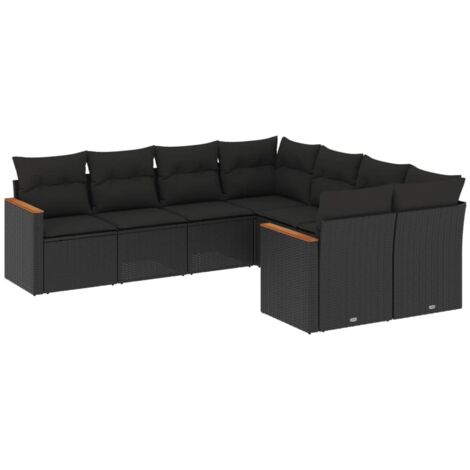 vidaXL Set Divani da Giardino con Cuscini 8 pz Nero in Polyrattan