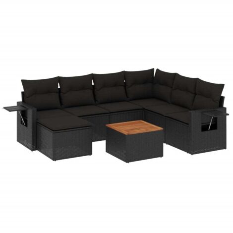 vidaXL Set Divani da Giardino con Cuscini 8 pz Nero in Polyrattan