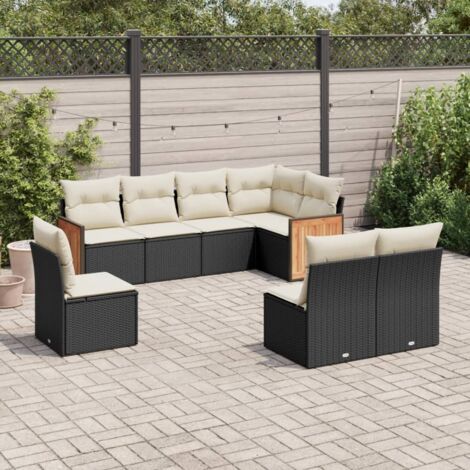 vidaXL Set Divani da Giardino con Cuscini 8 pz Nero in Polyrattan