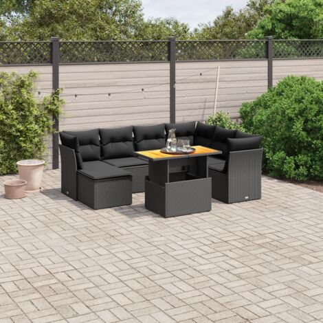 vidaXL Set Divani da Giardino con Cuscini 8 pz Nero in Polyrattan