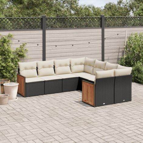 vidaXL Set Divani da Giardino con Cuscini 8 pz Nero in Polyrattan