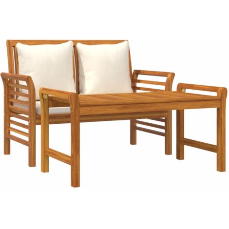 vidaXL Set Divani Giardino 2 pz Cuscini Bianco Crema in Legno Massello
