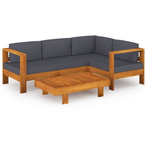 vidaXL Set Divani Giardino 5 Posti Cuscini Grigi Scuro Massello Acacia
