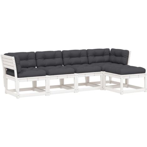 vidaXL Set Divani Giardino 5pz con Cuscini Bianco Legno Massello Pino