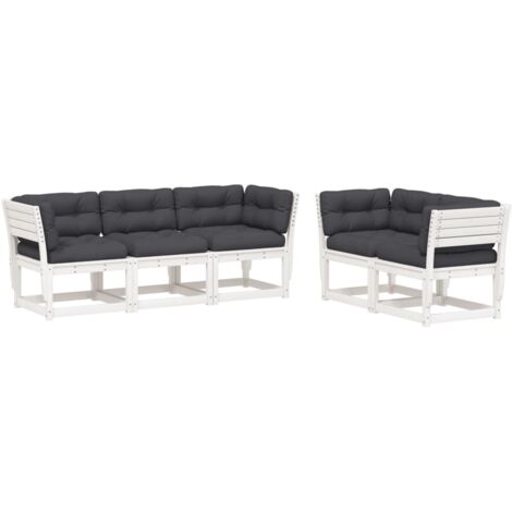 vidaXL Set Divani Giardino 5pz con Cuscini Bianco Legno Massello Pino