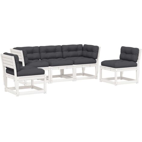 vidaXL Set Divani Giardino 5pz con Cuscini Bianco Legno Massello Pino