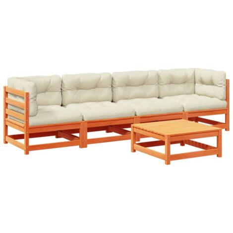 vidaXL Set Divani Giardino 5pz con Cuscini Marrone Cera Massello Pino
