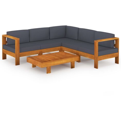 vidaXL Set Divani Giardino 6 Posti Cuscini Grigi Scuro Massello Acacia