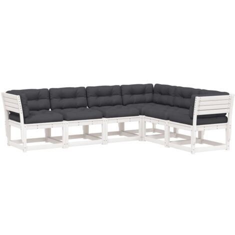 vidaXL Set Divani Giardino 6pz con Cuscini Bianco Legno Massello Pino