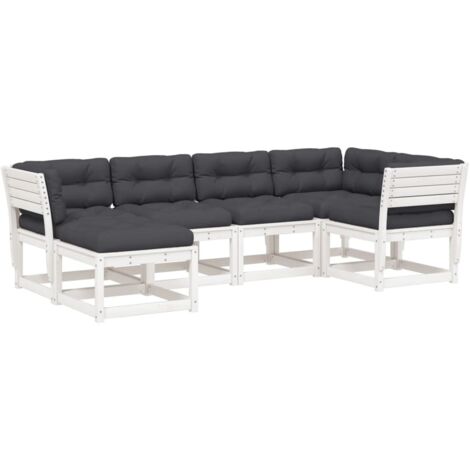vidaXL Set Divani Giardino 6pz con Cuscini Bianco Legno Massello Pino