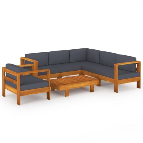 vidaXL Set Divani Giardino 7 Posti Cuscini Grigi Scuro Massello Acacia