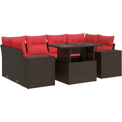 vidaXL Set Divani Giardino 7 pz con Cuscini Marrone Polyrattan