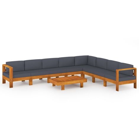 vidaXL Set Divani Giardino 9 Posti Cuscini Grigi Scuro Massello Acacia