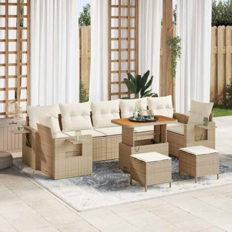 vidaXL Set Divano da Giardino 10 pcs beige e panna polyrattan