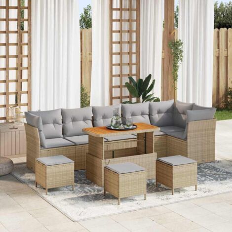 vidaXL Set Divano da Giardino 10 pcs Beige polyrattan