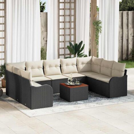 vidaXL Set Divano da Giardino 10 pcs Nero e bianco
