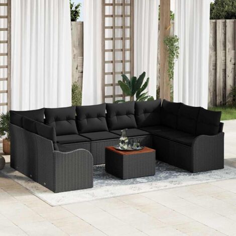 vidaXL Set Divano da Giardino 10 pcs Nero Poly Rattan