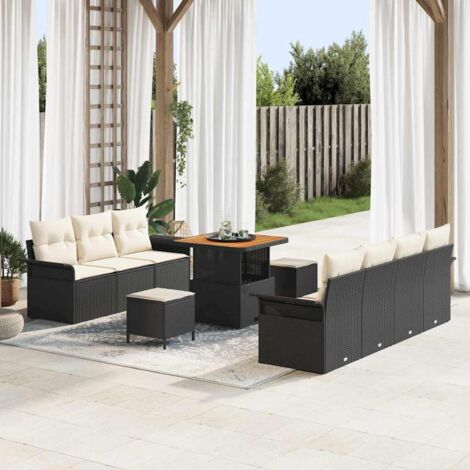 vidaXL Set Divano da Giardino 10 pcs Nero polyrattan
