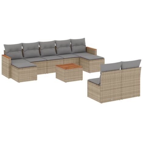 vidaXL Set Divano da Giardino 10 pz con Cuscini Beige Misto Polyrattan