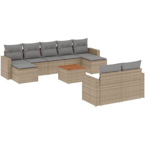 vidaXL Set Divano da Giardino 10 pz con Cuscini Beige Misto Polyrattan