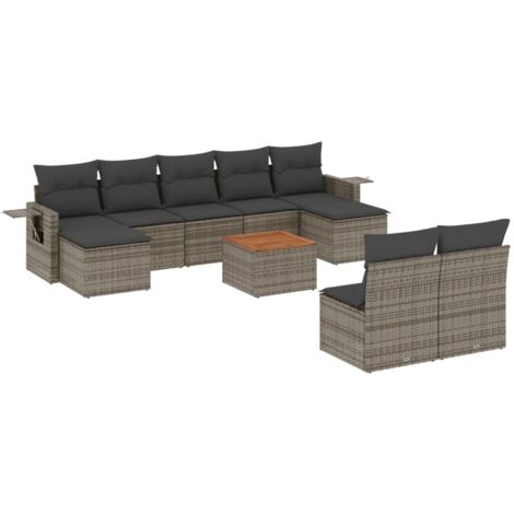 vidaXL Set Divano da Giardino 10 pz con Cuscini Grigio in Polyrattan