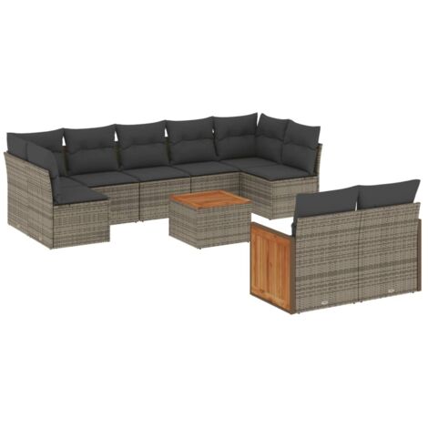 vidaXL Set Divano da Giardino 10 pz con Cuscini Grigio in Polyrattan