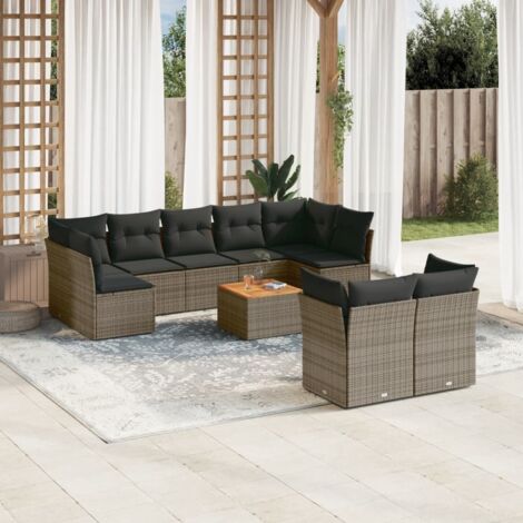 vidaXL Set Divano da Giardino 10 pz con Cuscini Grigio in Polyrattan
