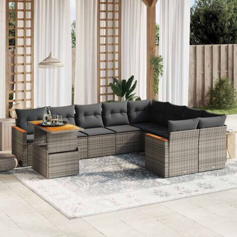 vidaXL Set Divano da Giardino 10 pz con Cuscini Grigio in Polyrattan