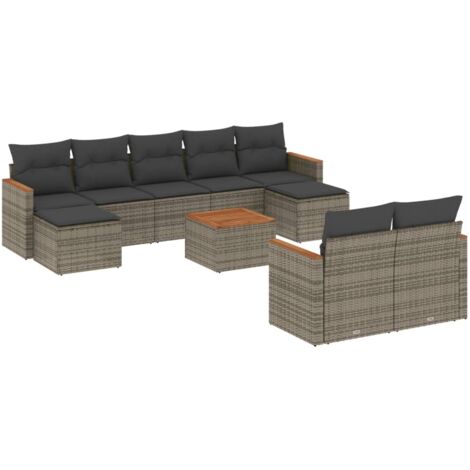 vidaXL Set Divano da Giardino 10 pz con Cuscini Grigio in Polyrattan