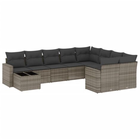 vidaXL Set Divano da Giardino 10 pz con Cuscini Grigio in Polyrattan