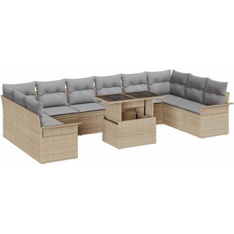 vidaXL Set Divano da Giardino 11 pcs Beige Rattan in Polipropilene