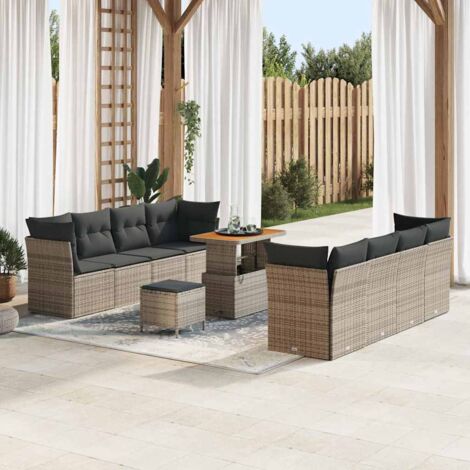 vidaXL Set Divano da Giardino 11 pcs Grigio polyrattan