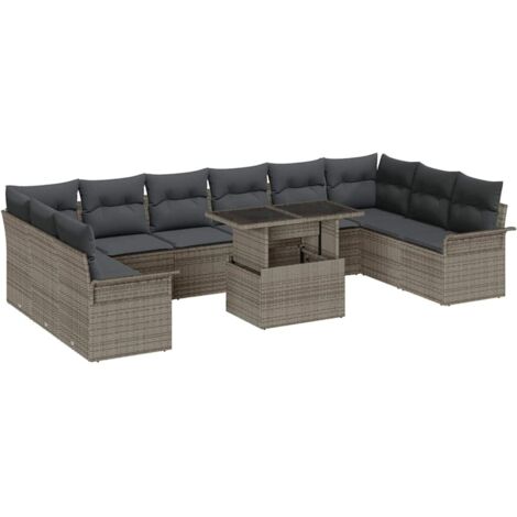 vidaXL Set Divano da Giardino 11 pcs Grigio Rattan in Polipropilene