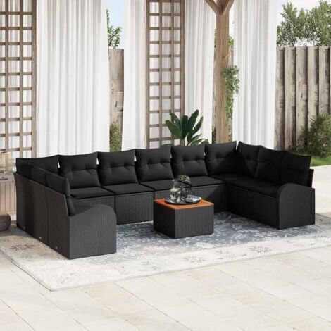 vidaXL Set Divano da Giardino 11 pcs Nero