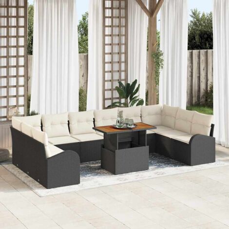 vidaXL Set Divano da Giardino 11 pcs Nero Poly Rattan