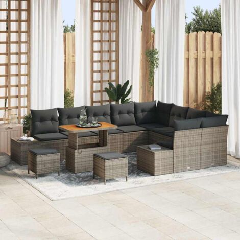 vidaXL Set Divano da Giardino 12 pcs Grigio Poly Rattan
