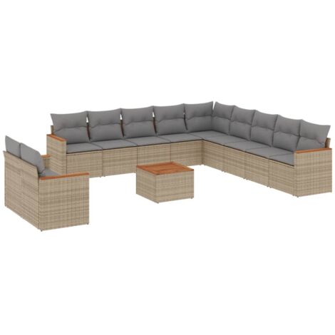 vidaXL Set Divano da Giardino 12 pz con Cuscini Beige Misto Polyrattan