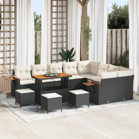 vidaXL Set Divano da Giardino 13 pcs Nero e crema 110 x 55 x 71 cm