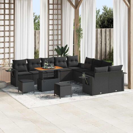vidaXL Set Divano da Giardino 13 pcs Nero Poly Rattan