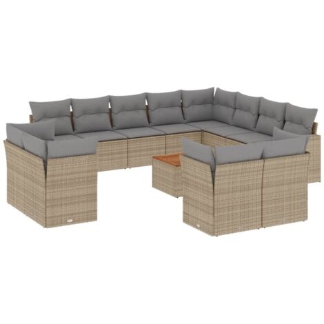 vidaXL Set Divano da Giardino 13 pz con Cuscini Beige Misto Polyrattan