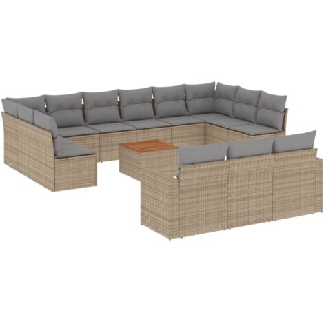 vidaXL Set Divano da Giardino 14 pz con Cuscini Beige Misto Polyrattan
